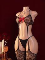 Julieta - Body negro con lazo rojo y cuello halter