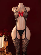 Julieta - Body negro con lazo rojo y cuello halter