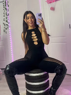 Mariana - Body negro de malla transparente para noche especial