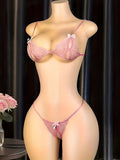 Valentina - Set de lencería rosa 3 piezas con encaje