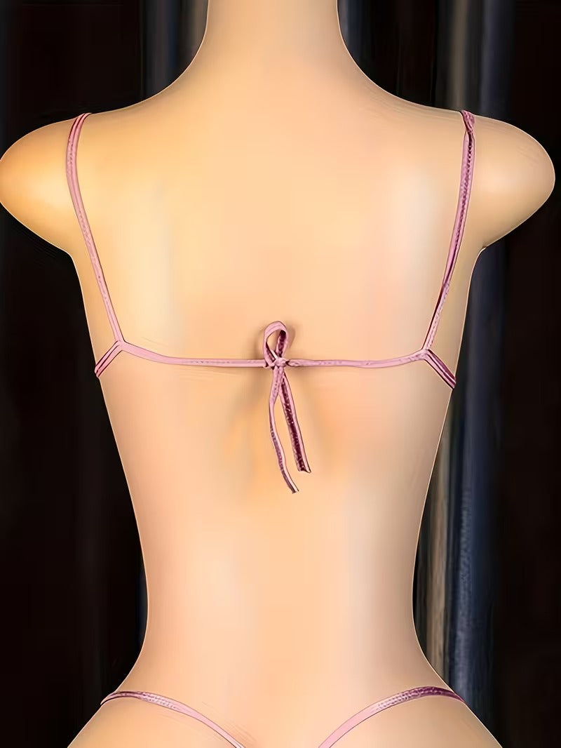 Valentina - Set de lencería rosa 3 piezas con encaje