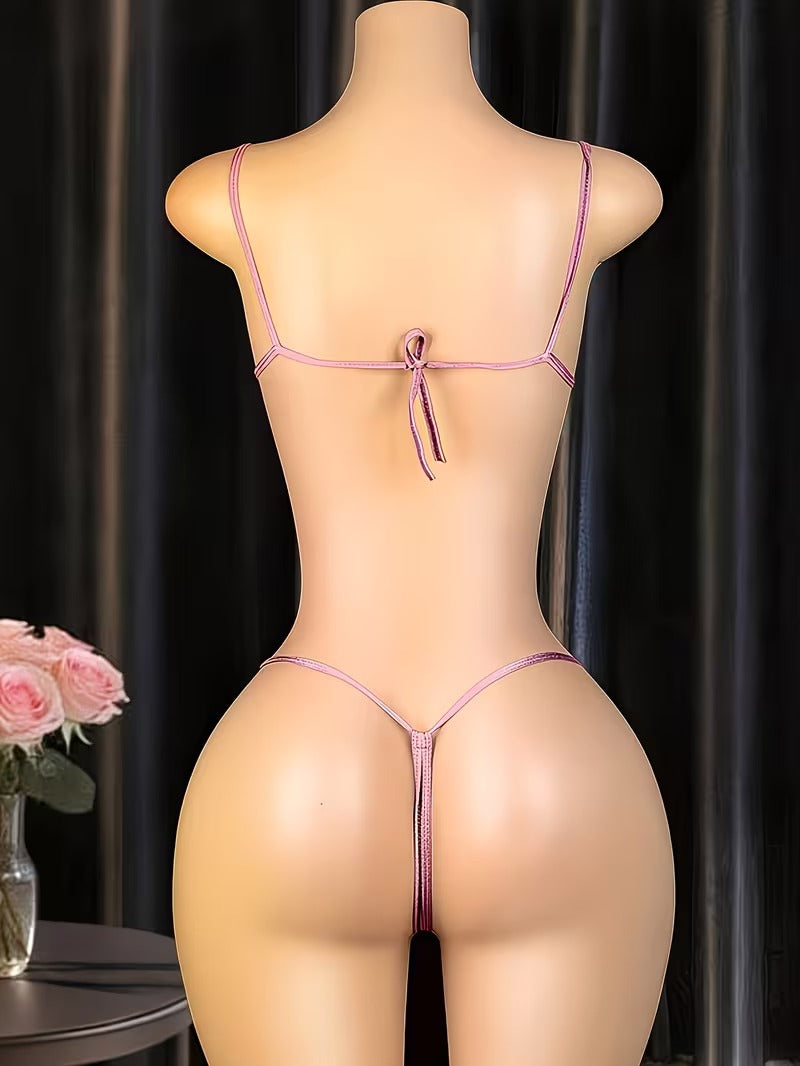 Valentina - Set de lencería rosa 3 piezas con encaje