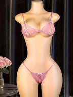 Valentina - Set de lencería rosa 3 piezas con encaje