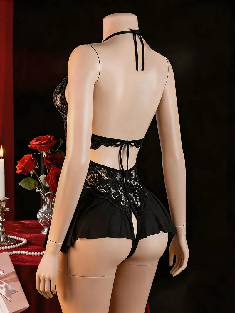 Belén - Body negro de encaje con abertura y escote profundo | Piel Canela | Imagen 4
