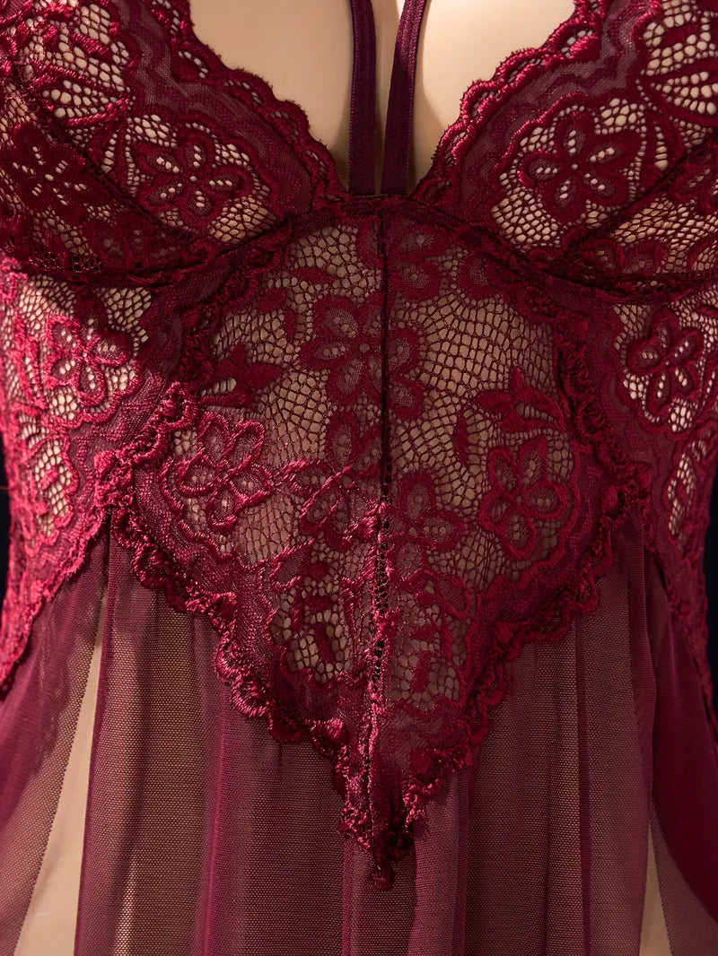 Celeste - Camisón marrón púrpura de encaje con abertura | Piel Canela | Imagen 5