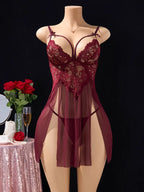 Celeste - Camisón marrón púrpura de encaje con abertura | Piel Canela | Imagen 6