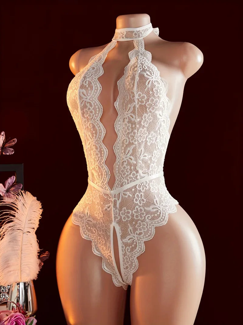 Elisa - Body blanco halter de encaje con espalda descubierta | Piel Canela