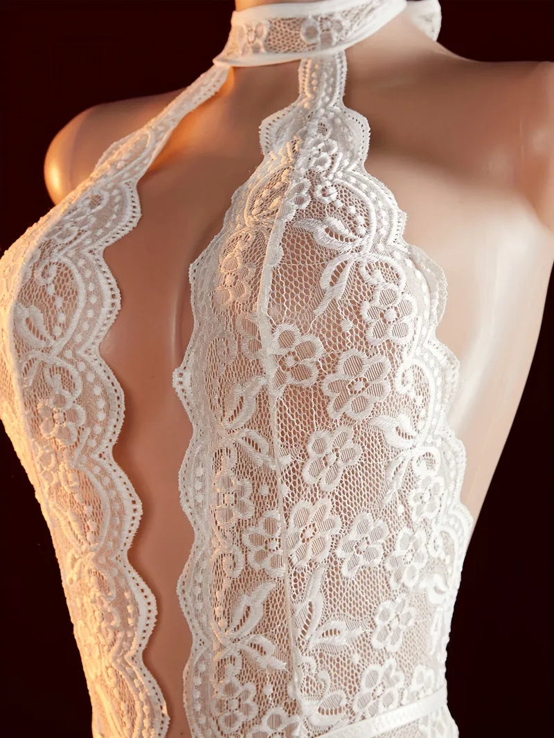 Elisa - Body blanco halter de encaje con espalda descubierta | Piel Canela | Imagen 4