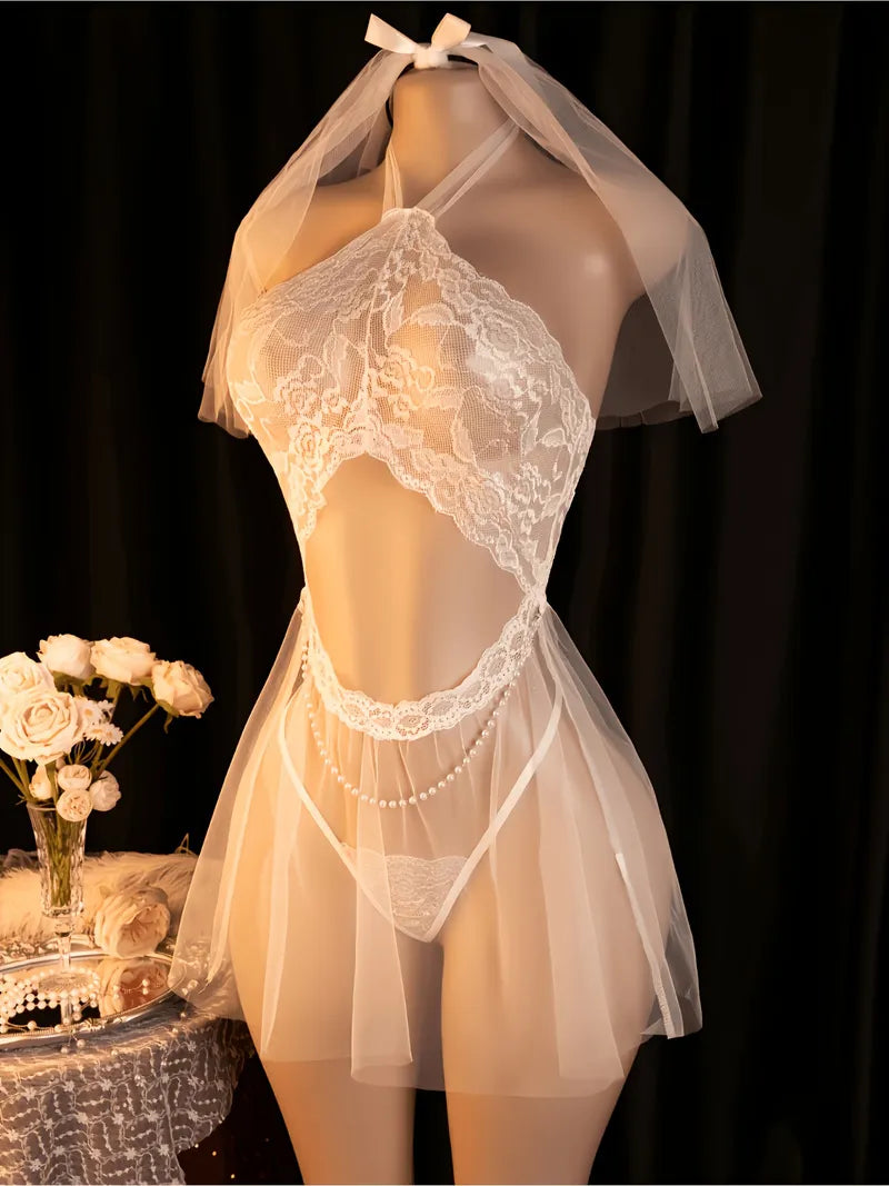 Mía - Camisón nupcial blanco de encaje | Piel Canela | Imagen 5