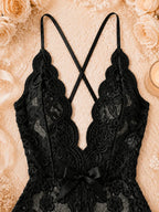 Oriana - Set borgoña y negro de top y short de encaje | Piel Canela